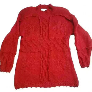 Vtg 90's Debra Lubell Sweater Womens Medium Cable Knit Chunky Red Raime